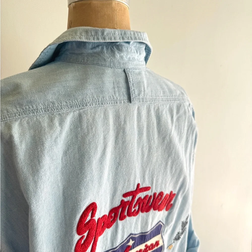 Vintage 90s DKNY Shirt denim chambray embroidered button front - Picture 5 of 9